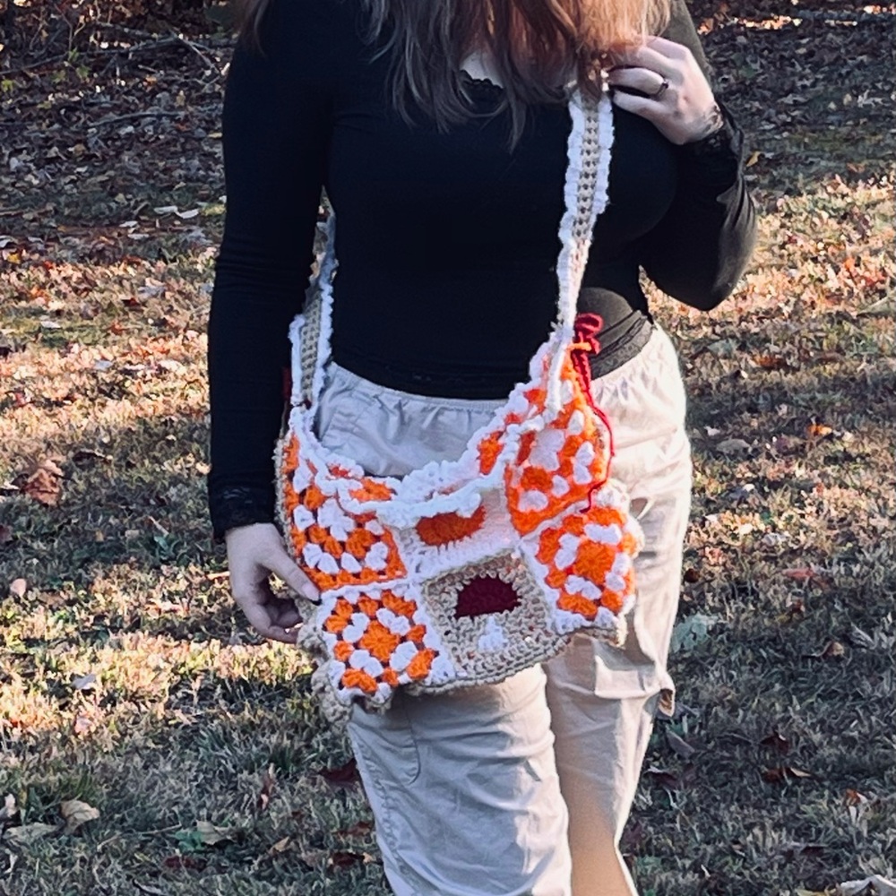 Handmade Crochet Pumpkin Bag - Orange and Cream